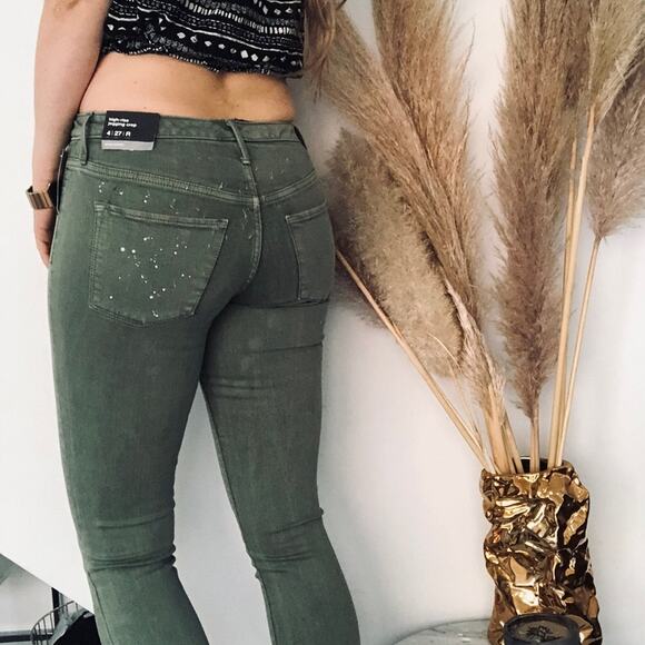 NEW MOSSIMO Olive Green Raw Hem Distressed High Rise Skinny Jean Jegging 27 4 - Picture 3 of 8